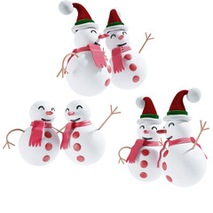 hat with snowman 3d christmas illustration with three angle