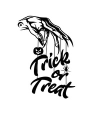 Trick of Treat Sign Vector, Witch Hand Clipart, Pumpkin Tattoo Stencil, Witchcraft Cutfile, Halloween Banner Illustration, Spooky Custom Design, Scary Monster Hand