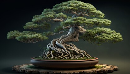 little bonsai tree with wide tree crown meditation design illustration