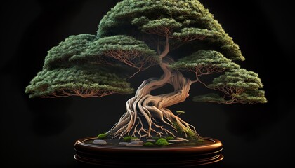 little bonsai tree meditation design illustration generative ai