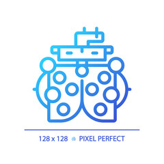 2D pixel perfect gradient phoropter icon, isolated vector, thin line illustration representing eye care.