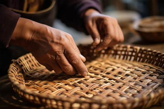 old traditional crafts.weaving baskets, trays and utensils.Heritage craft. 