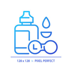 2D pixel perfect gradient contact lens solution icon, isolated vector, thin line illustration representing eye care.