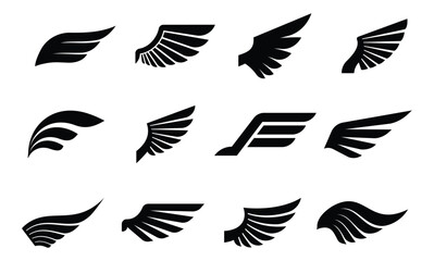 set of silhouettes of wings, Frame wings vector set, angle wing set - obrazy, fototapety, plakaty