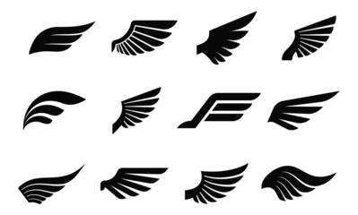 Fotobehang set of silhouettes of wings, Frame wings vector set, angle wing set © ThejCreation