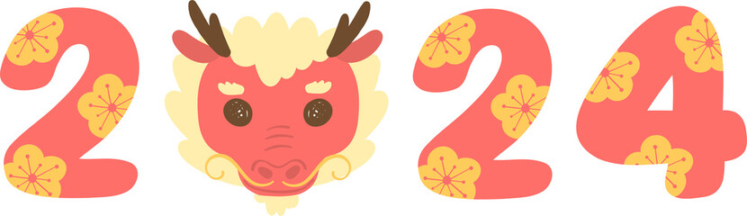 Cute Chinese new year dragon 2024 number year
