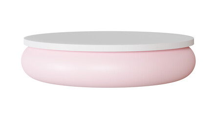 Pink and white podium on transparent background. Elegant stage for product, cosmetic presentation. Modern mock up. Pedestal or platform for beauty products. Empty scene. 3D rendering.