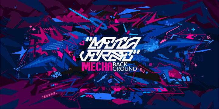 Trendy Futuristic Mecha Gundam Cyberpunk Metaverse Colorful Abstract Urban Street Art Graffiti Style Vector Illustration Template Background