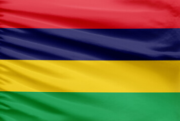 Obraz premium Mauritius flag background is depicted on a sport stitch cloth fabric with folds.