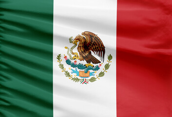 Mexico flag background is depicted on a sport stitch cloth fabric with folds. - obrazy, fototapety, plakaty