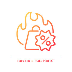 2D pixel perfect gradient hot deal shopping icon, isolated simple vector, thin line illustration representing discounts.