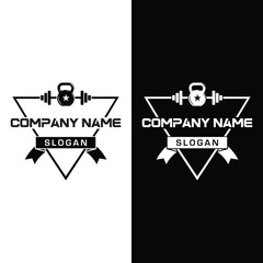 Fitness Gym logo design template-Triangle black and white gym fitness logo-usable for gym, sports, health logo design.