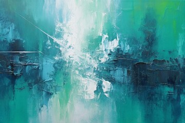 Abstract acrylic artwork with a blend of blue and green shades. Generative AI