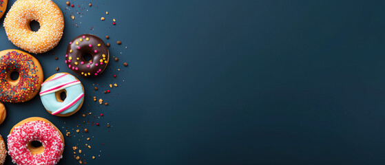 minimalistic background with donuts, top view with empty copy space