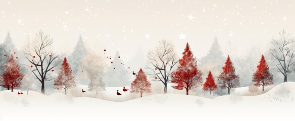 Elegant Christmas Card with Winter Trees and Decorations