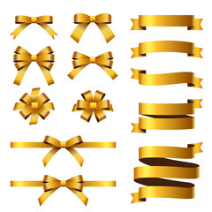 골드 리본 라벨 일러스트 벡터 이미지 세트