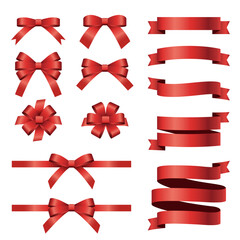 레드 리본 라벨 일러스트 벡터 이미지 세트