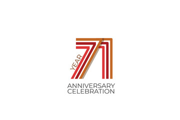 71 year anniversary with retro style in 3 colors, red, pink and brown on white background for invitation card, poster, internet, design, poster, greeting cards, event - vector