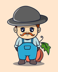 vector illustration of farmer in hat with potato plants around. profession icon concept
