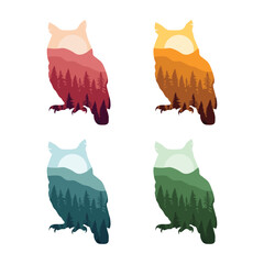 Owl icon vector illustration. Set of owls on isolated background. Forest sign concept.