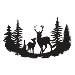 Deer icon vector illustration. Black forest on isolated background. Silhouette of deer sign concept.