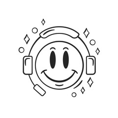 Emoticon gamer icon vector illustration. Emoji on isolated background. Headphones sign concept