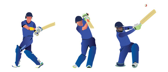 Set of batsman playing cricket on the field in a colorful background illustration
