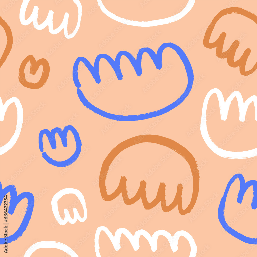 Poster abstract doodle shapes, seamless pattern, texture design. endless background in naive art style. mod