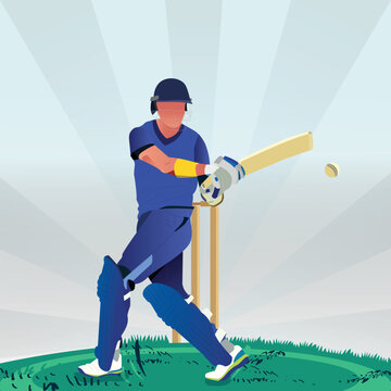 Illustration of a batsman playing cricket on the field in a colorful background