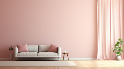 Interior of a bright living room with an empty wall