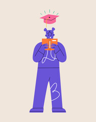 Woman reading book. Education, graduation concept. Colorful vector illustration