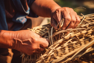 old traditional crafts.weaving baskets, trays and utensils.Heritage craft.  - obrazy, fototapety, plakaty