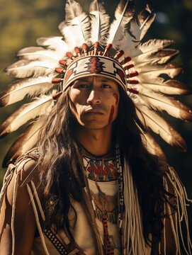 Photo portrait of a young indian (native American) chief