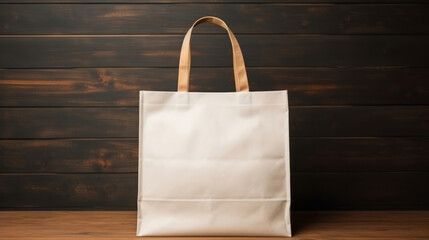 Mock-up of recycled shopping bag. Blank template on backdrop. Copy space.