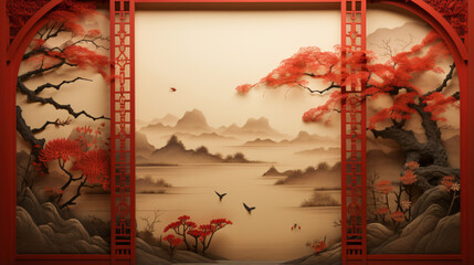 Japanese backdrop with paper door