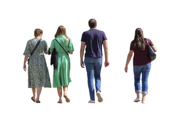 quatre personnes vus de dos qui marchent.  - Powered by Adobe