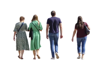 Fotobehang quatre personnes vus de dos qui marchent.  © Laurent
