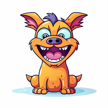 2d cute cartoon cat type monster, 2d cartoon with sharp outlines on White Background