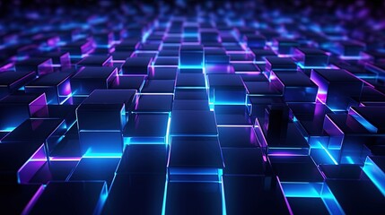 Obraz premium Sci Fi Inspired Abstract with Blue Purple Cyan Neon lights on A Black Background, Cyberpunk Concept 