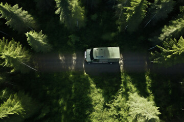 Countryside landscape green forest nature car aerial travel view road