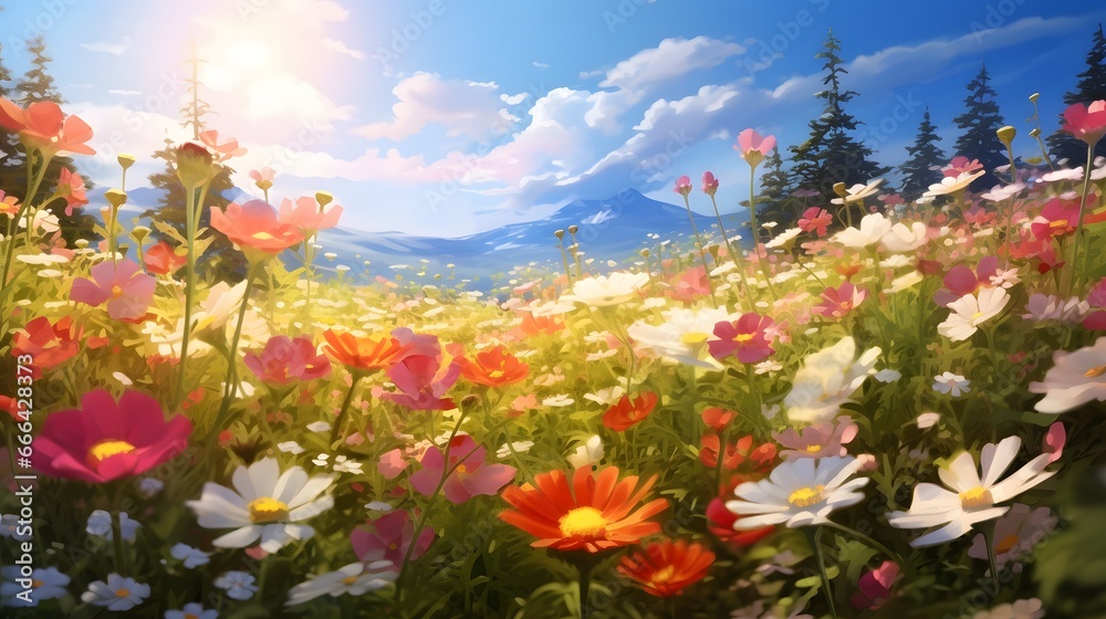 Wall mural Flower filled meadow background