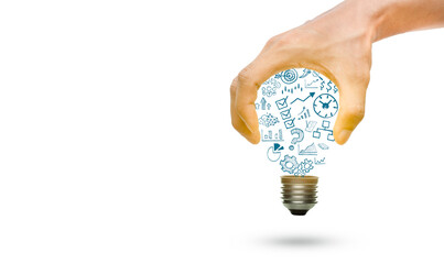Light bulb by hand with business strategy