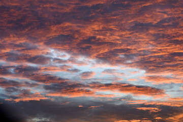 Naklejka na ściany i meble Orange red clouds in sunset
