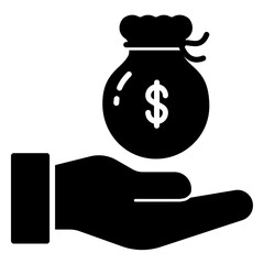 Investment icon with hand and money bag