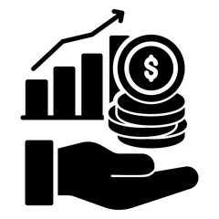 Return icon from investment with hand, chart and coins