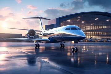 Private jet airplane. Luxury tourism and business travel transportation.