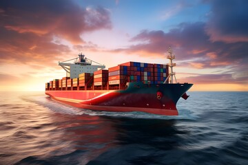 Container Cargo ship in the ocean. Transportation shipping.