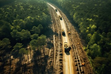 High angle view on highway construction in a forest