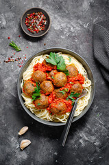 Spaghetti with Meatballs in Tomato Sauce, Italian Pasta