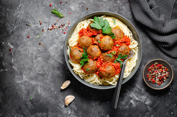 Spaghetti with Meatballs in Tomato Sauce, Italian Pasta
